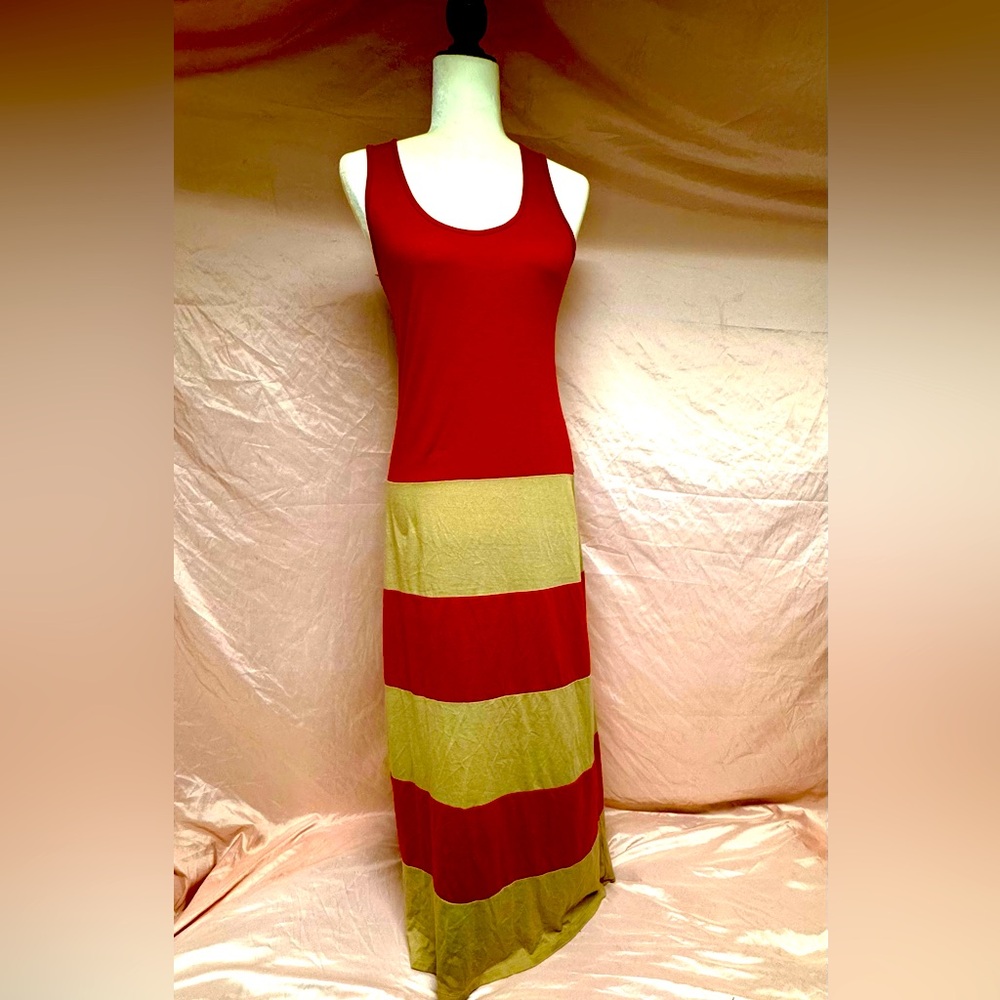 Espresso Burnt Orange and Tan Maxi Dress